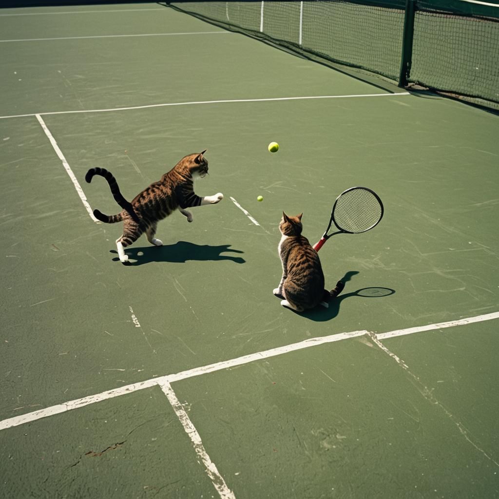 Cats Play Tennis: A Cinematic Film Still
