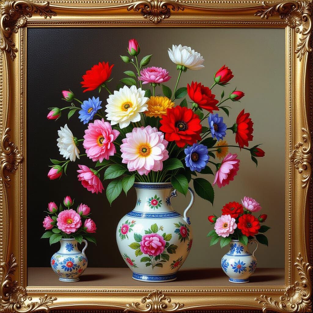 Floral Bouquet Miniatures in Ornate Frames