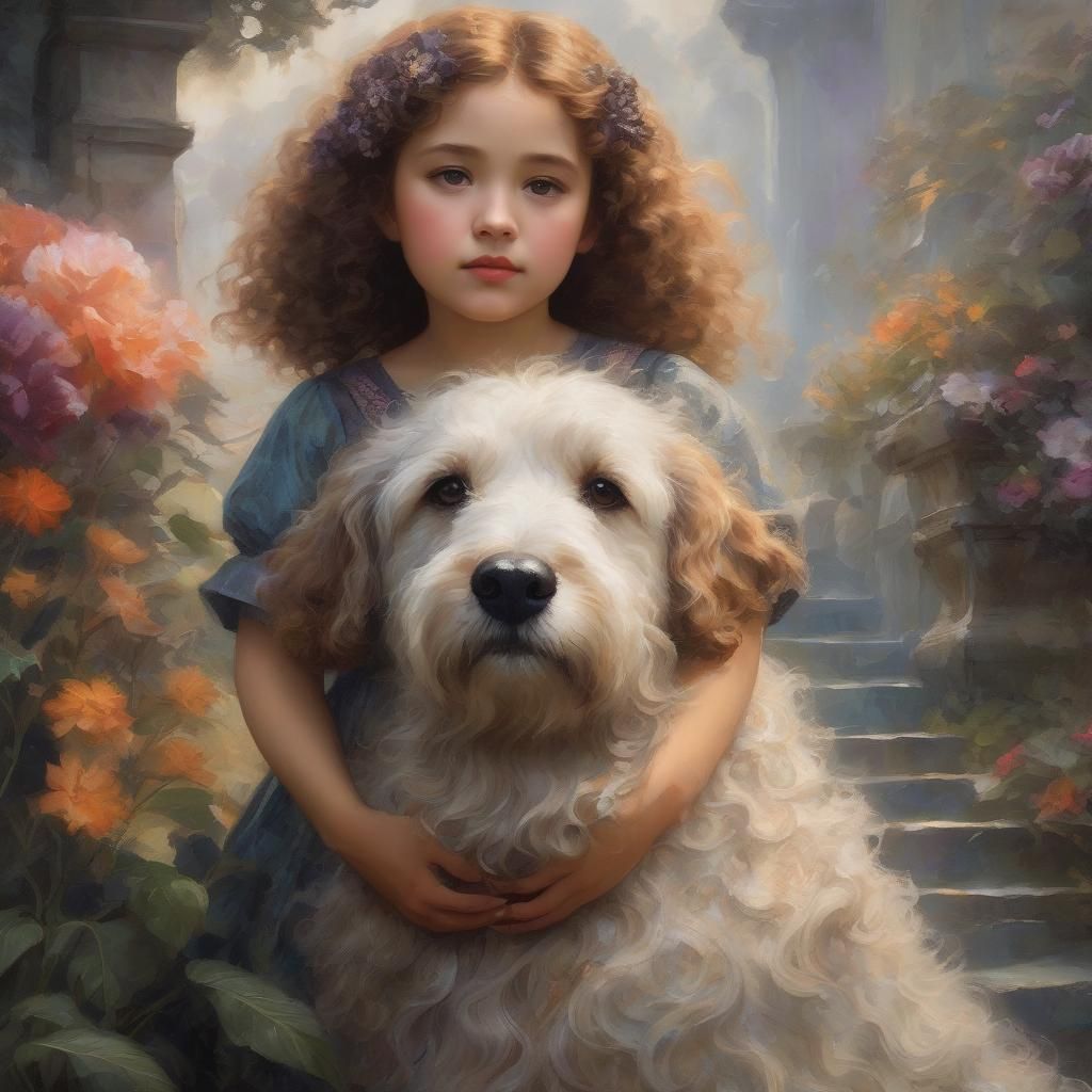 Girl and Dog Portrait in Dark Romantic Style