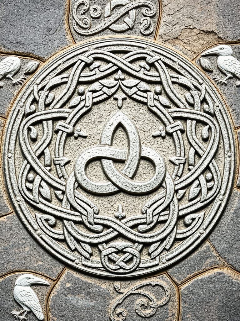 Intricate Celtic Knot Design with Triskele Symbol