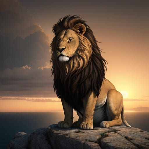 Majestic Lion at Sunset Cinematic Film Still