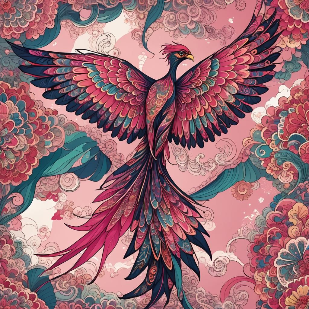 Elaborate Japanese Kite with Pink Wings in Abstract Style