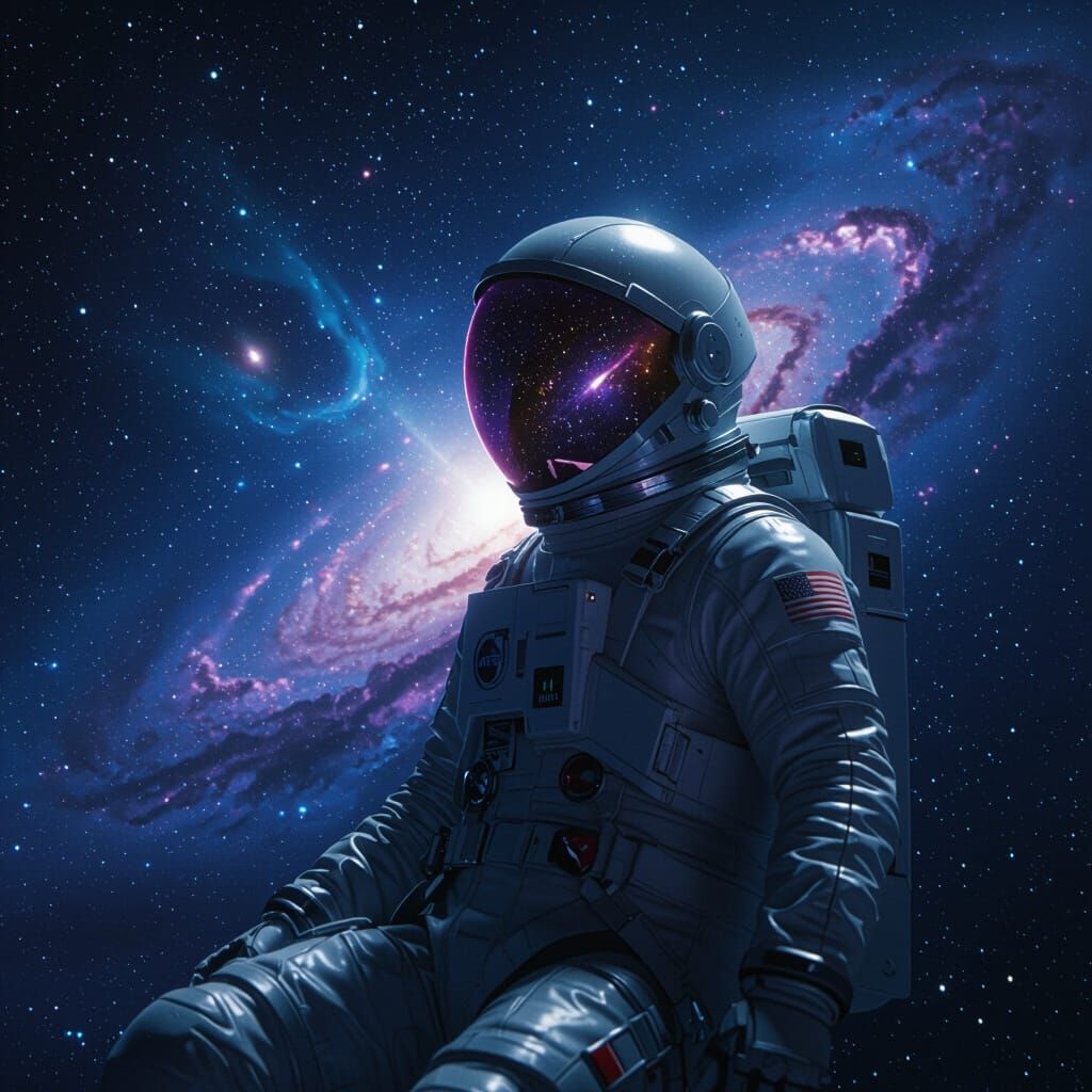 Astronaut Drifting Among Nebula as Digital Art