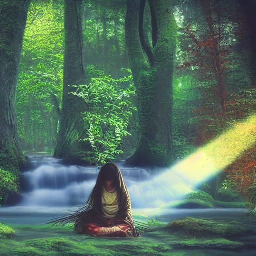 Forest Shaman with Tribal Drums: Ethereal Oil Painting