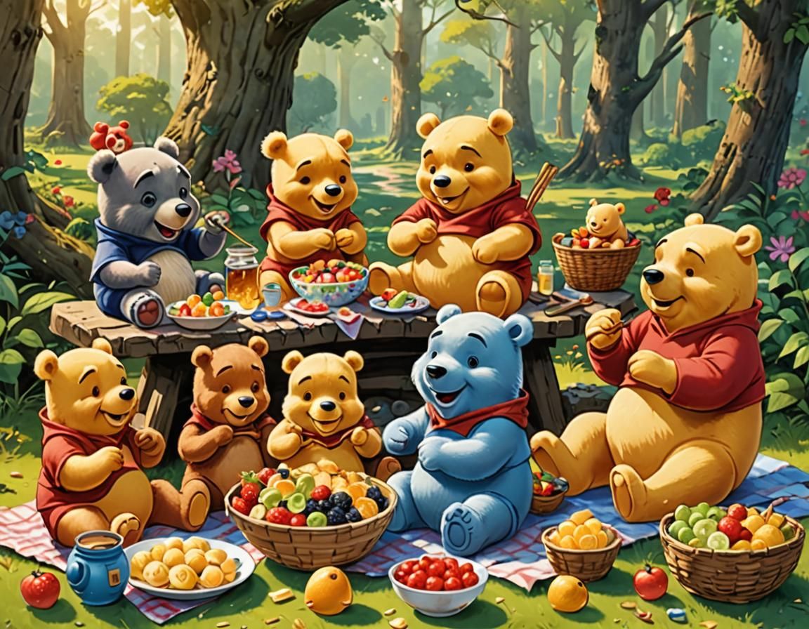 Cartoon Bears Picnic: Pooh, Baloo, and Po