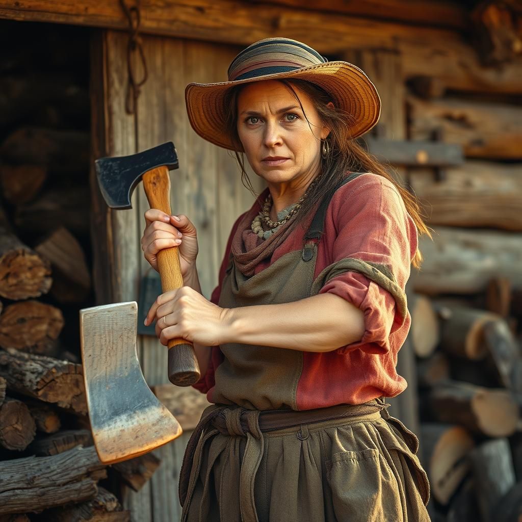 Resolute Woman with Axe: Portrait of Rural Strength