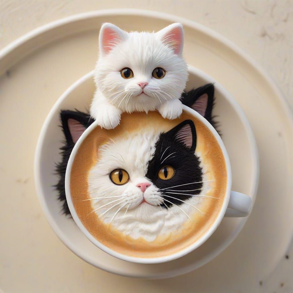 Pixar-Style Latte Art Featuring a Foam Cat
