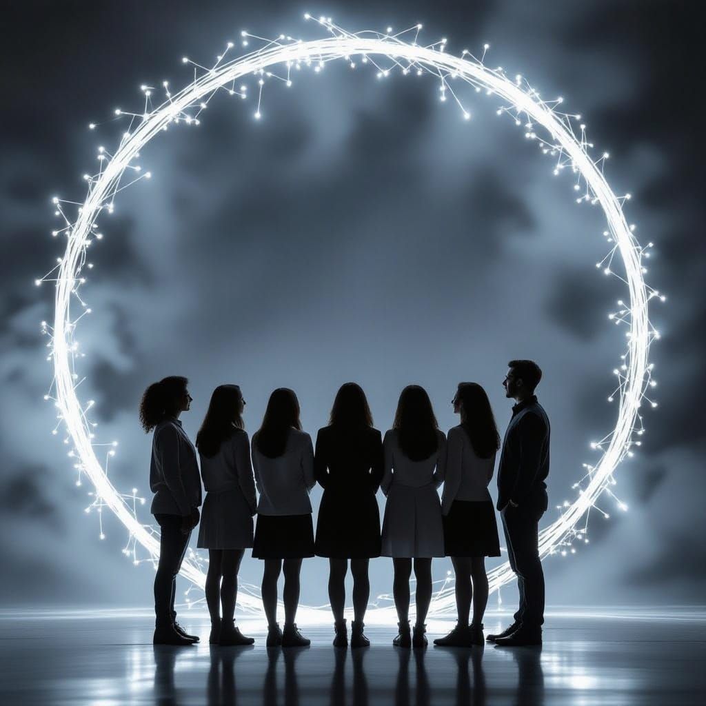 Black and White Photo of Teachers and Students United by Kno...