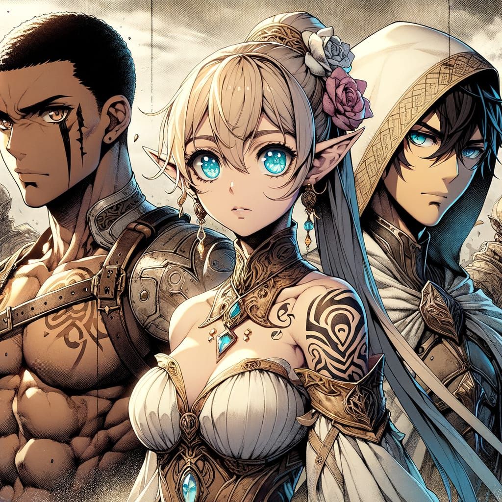 Anime Battlefield: Three Friends in Action