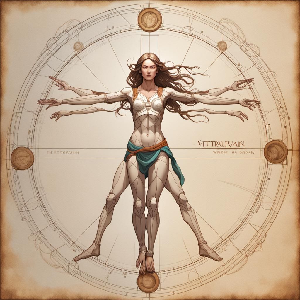 The Vitruvian Woman: 1490 drawing inspired by Vitruvius. Sho...