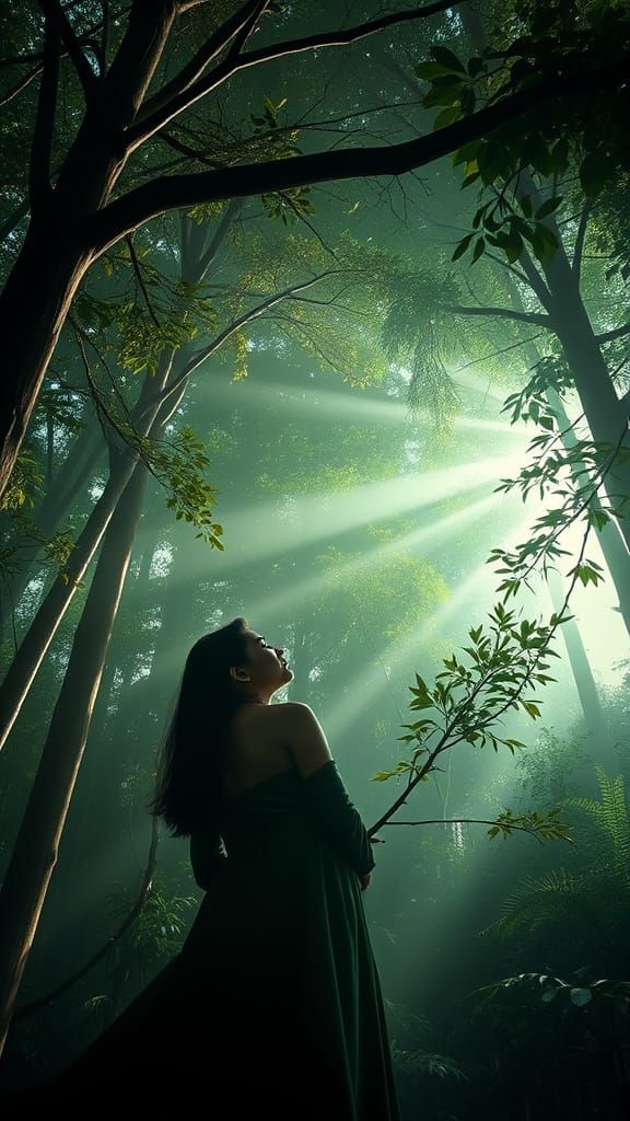 Indonesian Woman Dances in Bamboo Forest