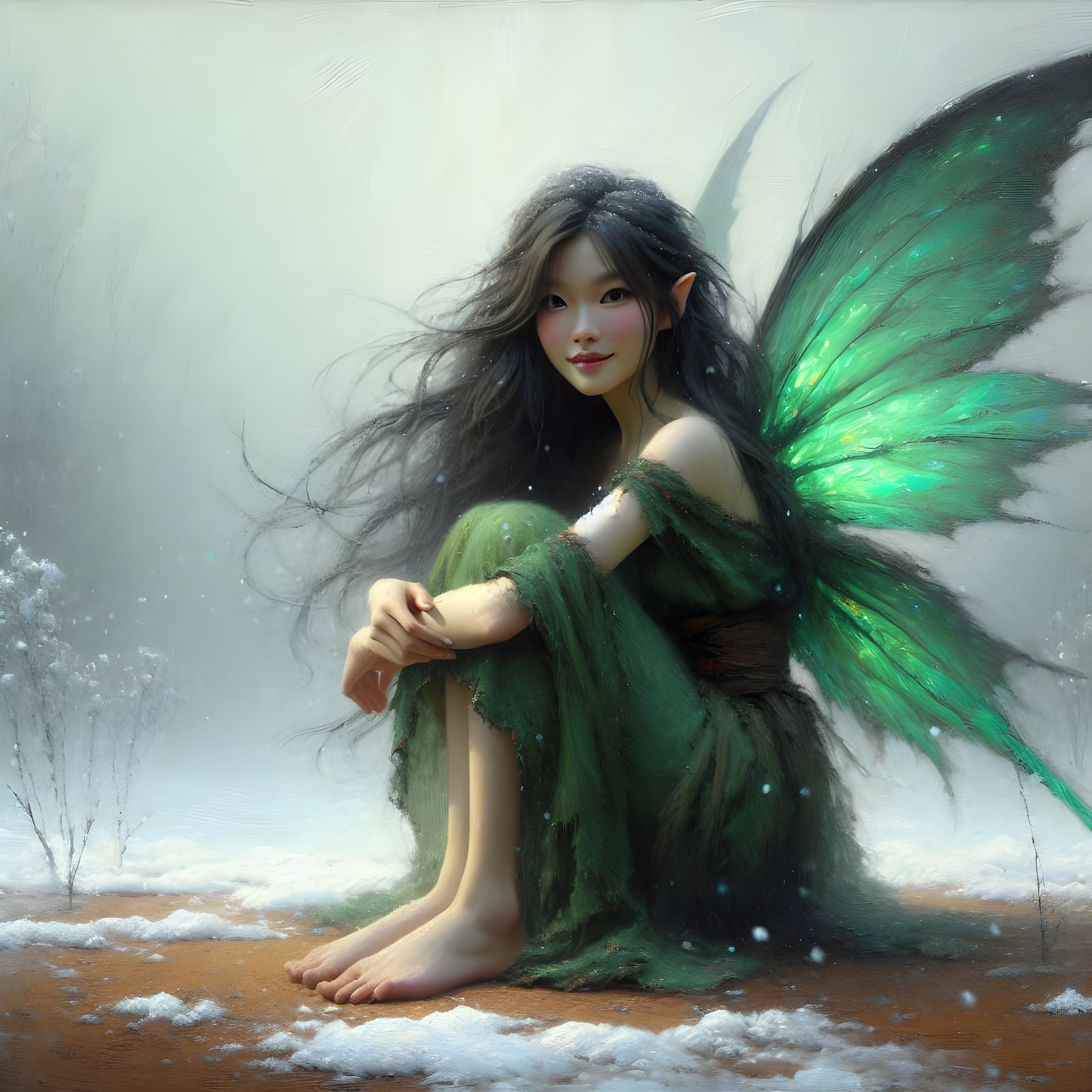 Gentle Faerie Amidst Snowy Wonders in Fantasy Concept Art