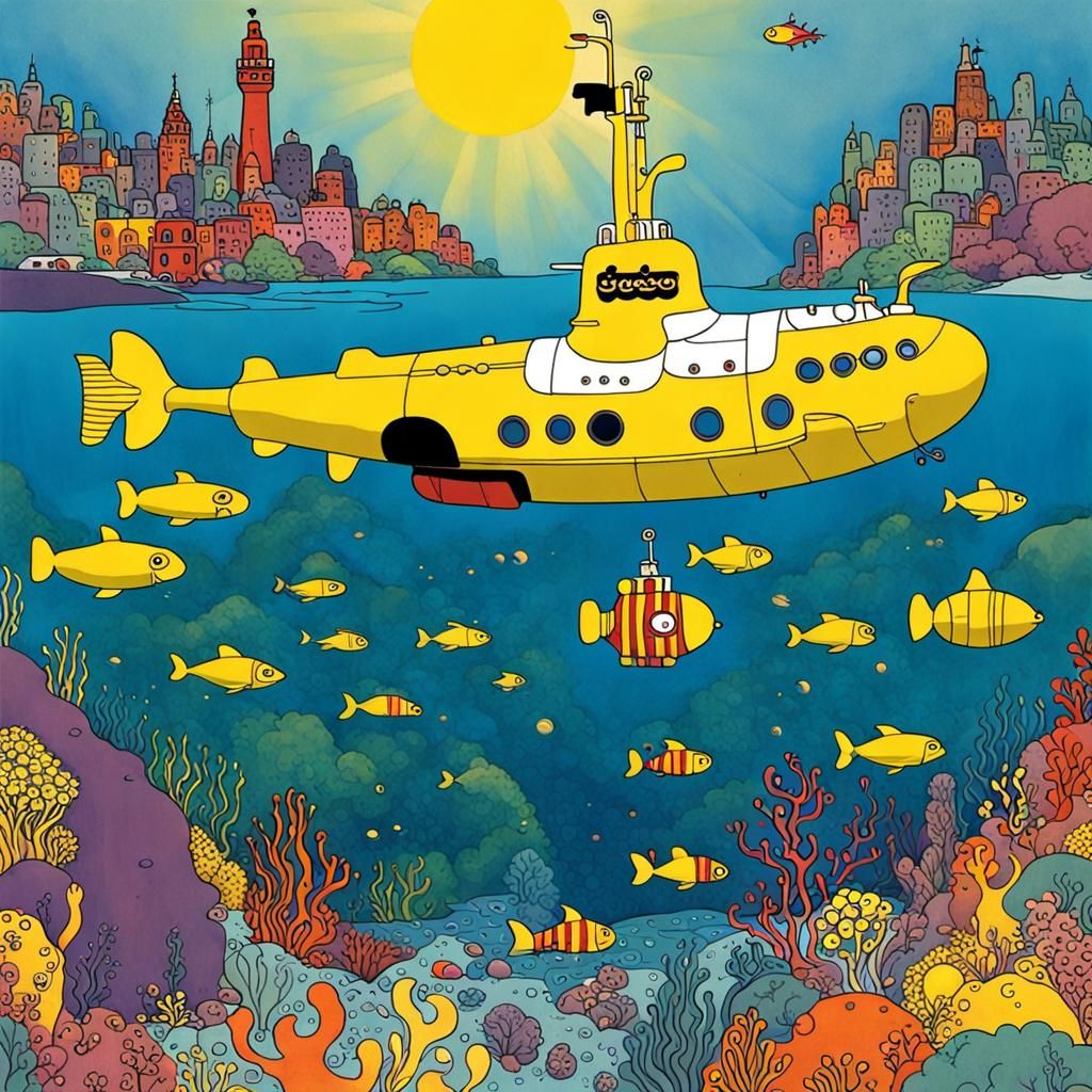 The Beatles' Yellow Submarine in Pop Art Style
