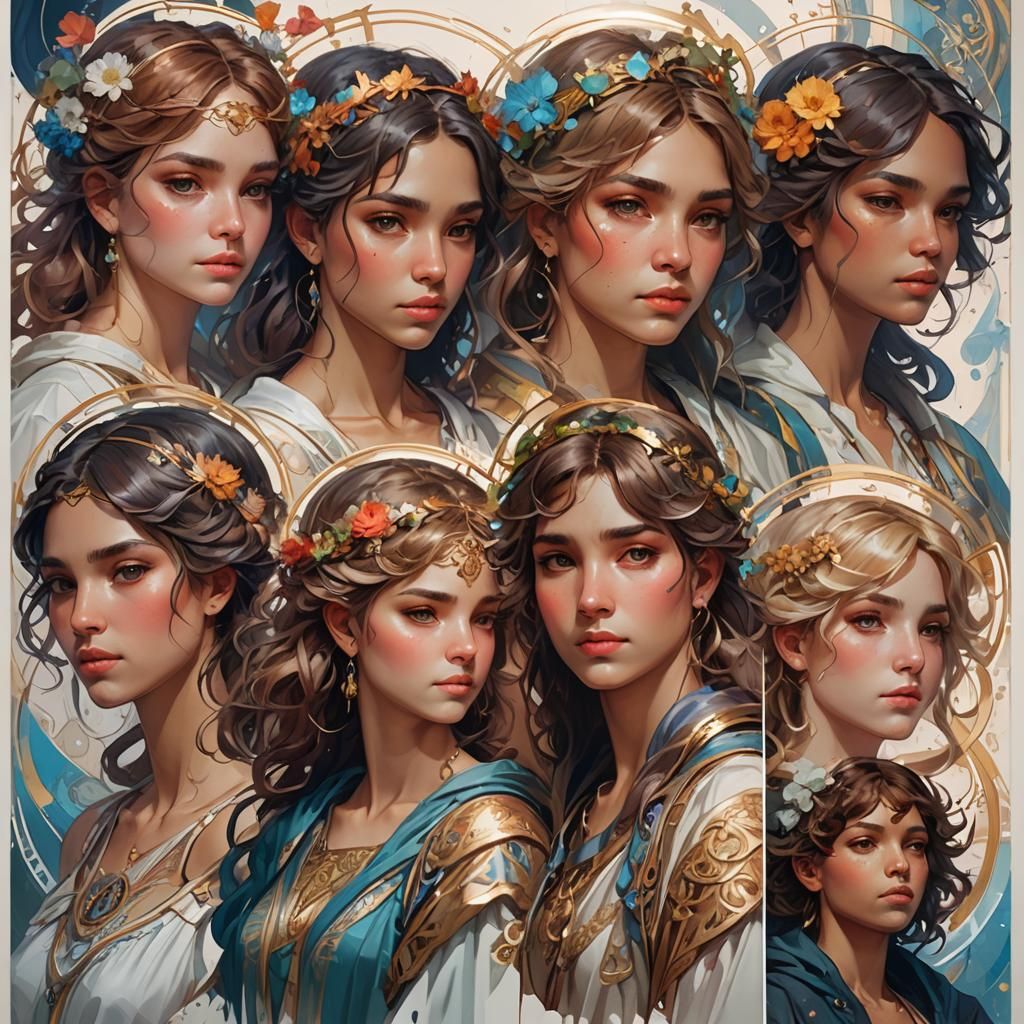 Seven Holy Virtues Portrait in Hyperdetailed Style