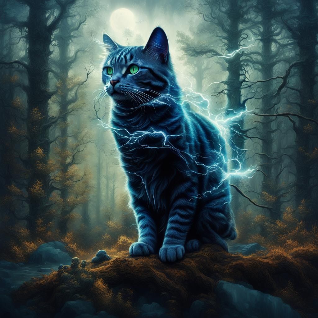 Double Exposure Cat Reveals Forest Storm