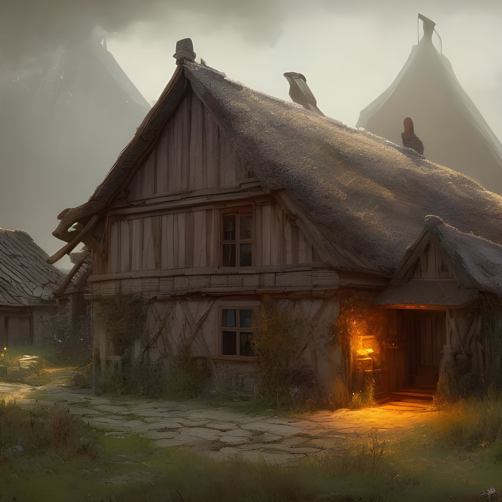 Viking Farmhouse Concept Art in Dramatic Lighting