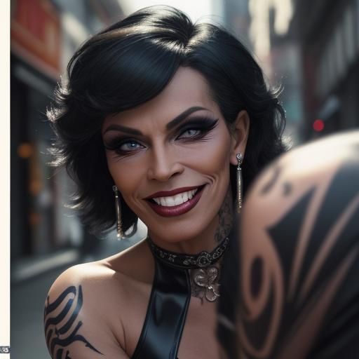 Gritty Portrait of Androgynous Bodybuilder in City Street