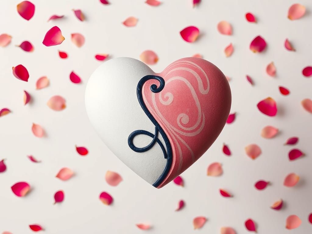 Heart-Shaped Yin Yang Symbol with Rose Petals