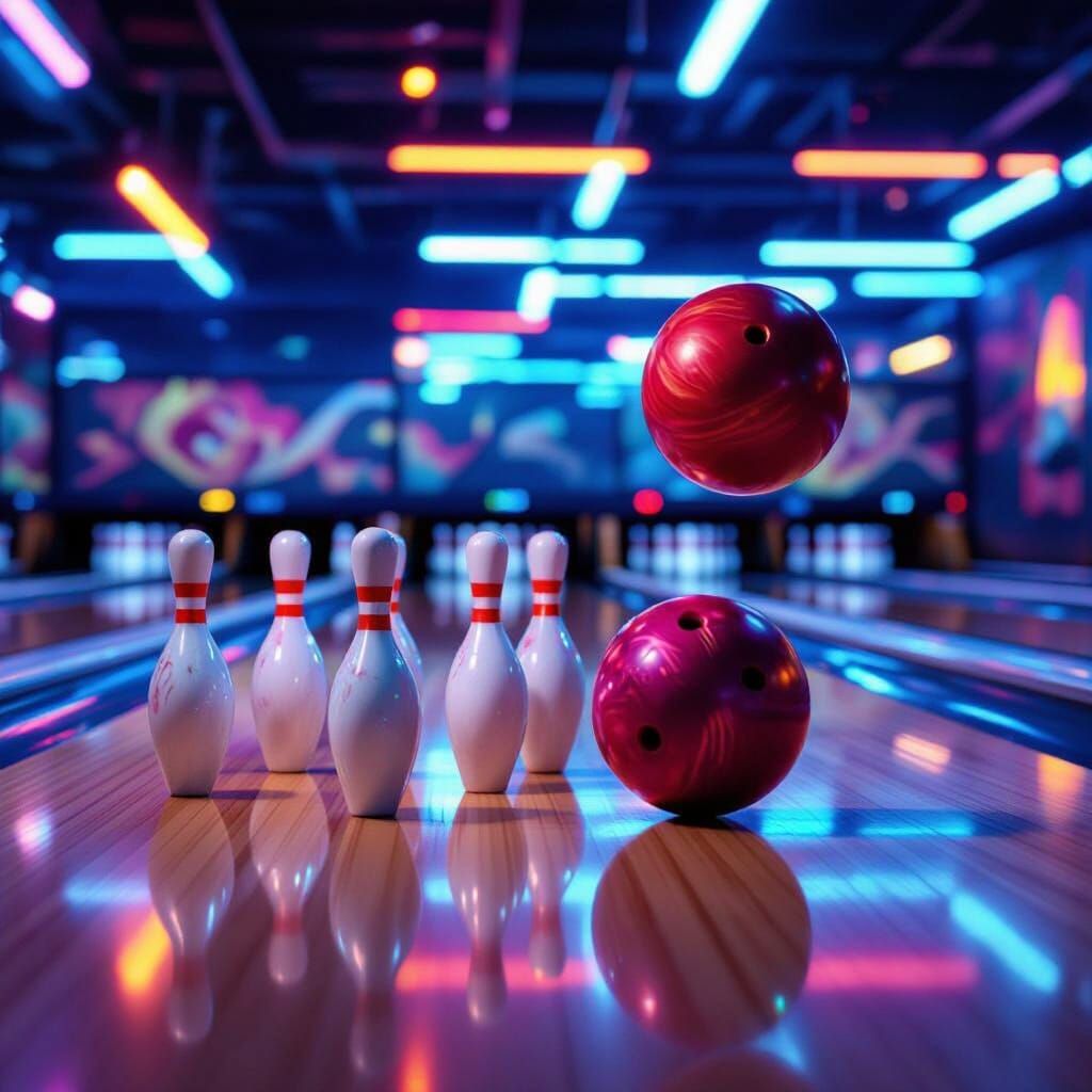 Vibrant Neon Bowling Alley at Night