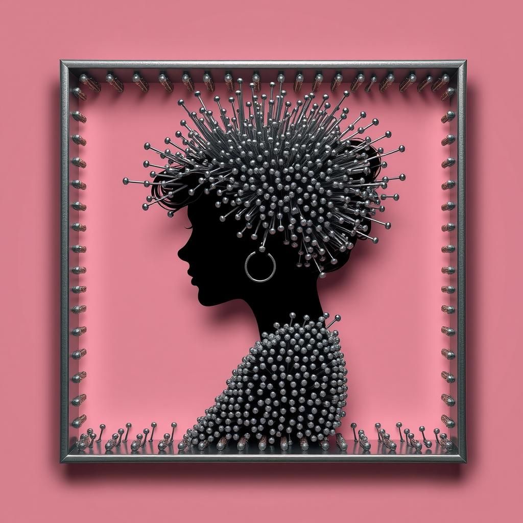 Pin Art Woman Silhouette in Digital Illustration Style