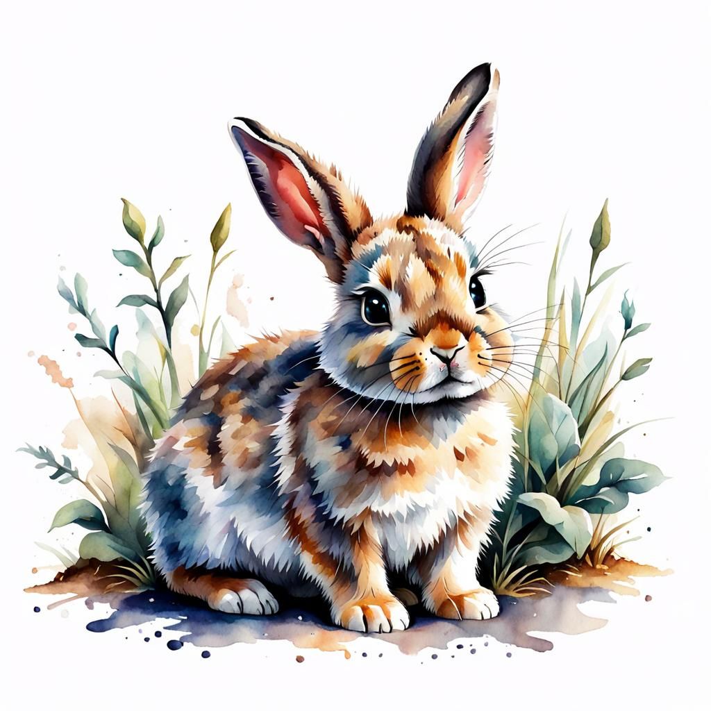 Adorable Baby Bunny in Watercolor Style