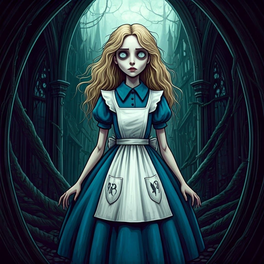 Ethereal Gothic Wonderland in Dark, Whimsical Style