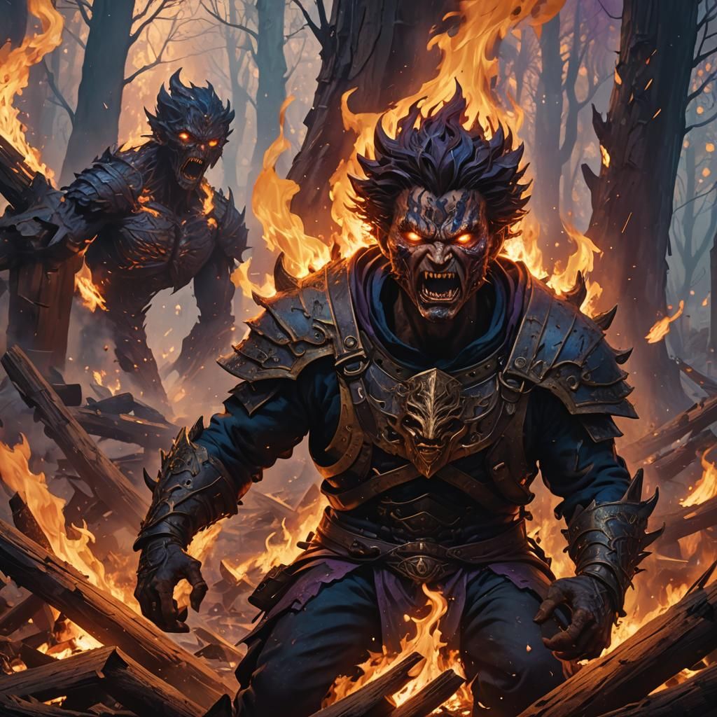 Visceral Fantasy: Eyes Ablaze in Fiery Concept Art