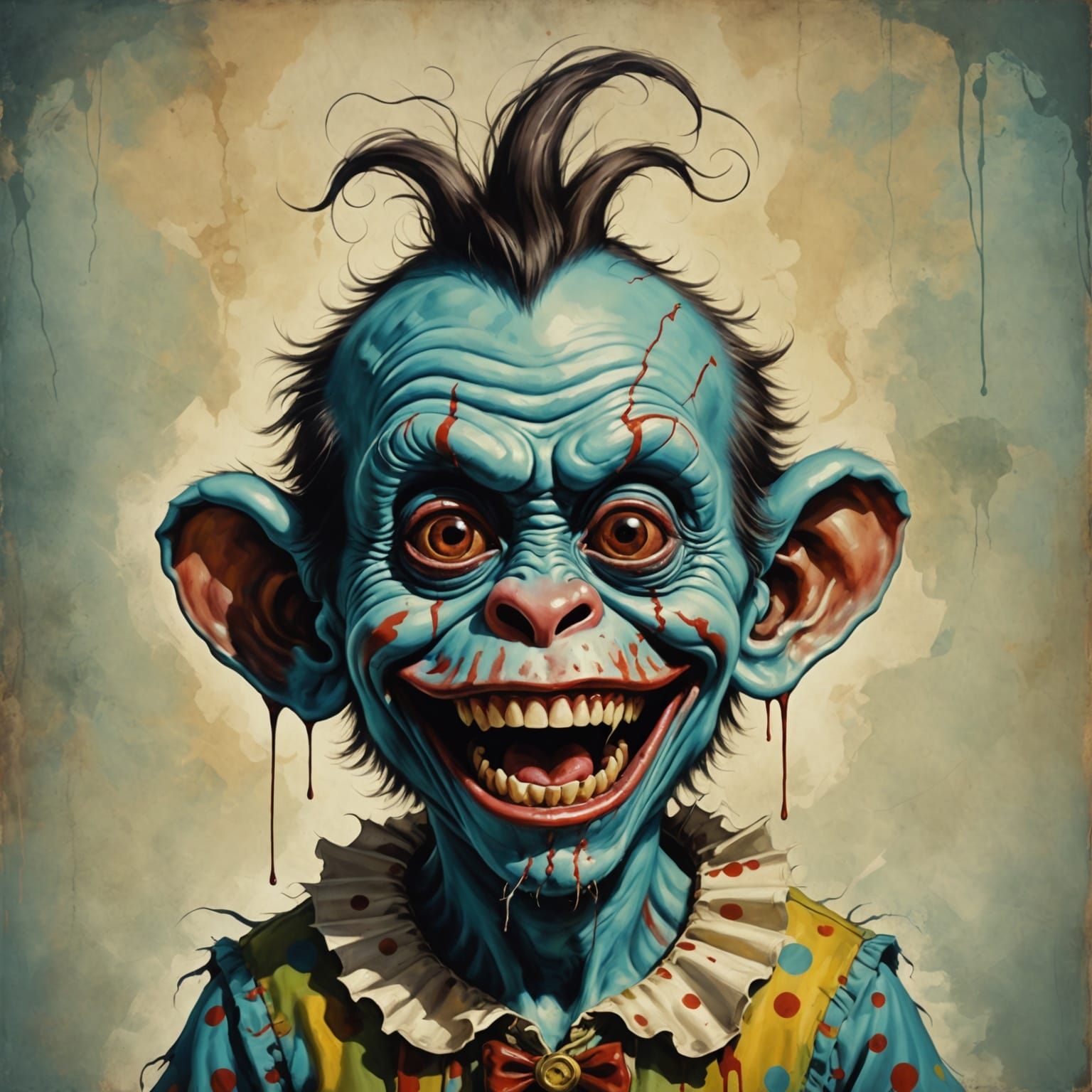 Surreal Clown Toddler Unleashes Madness in Matte Oil Paintin...