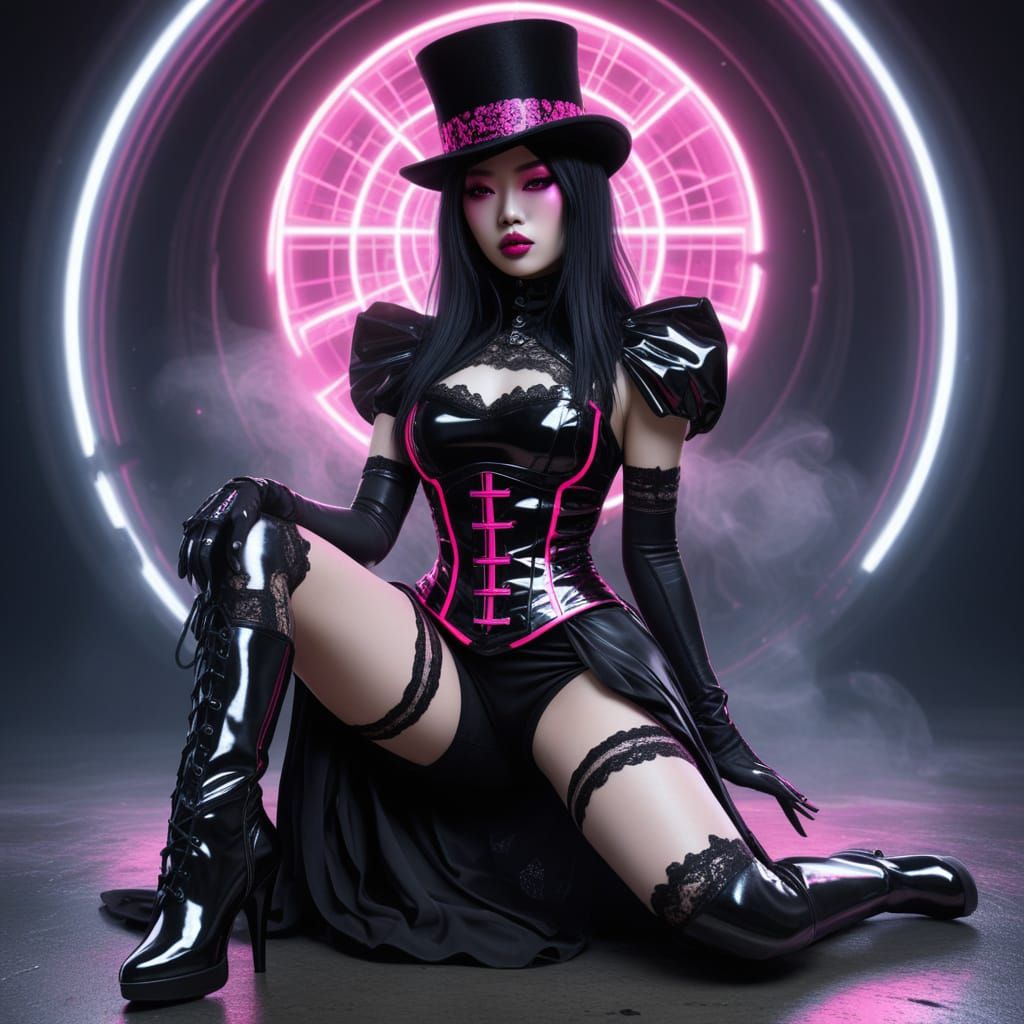 Futuristic Goth Woman in Neon Armor Digital Painting