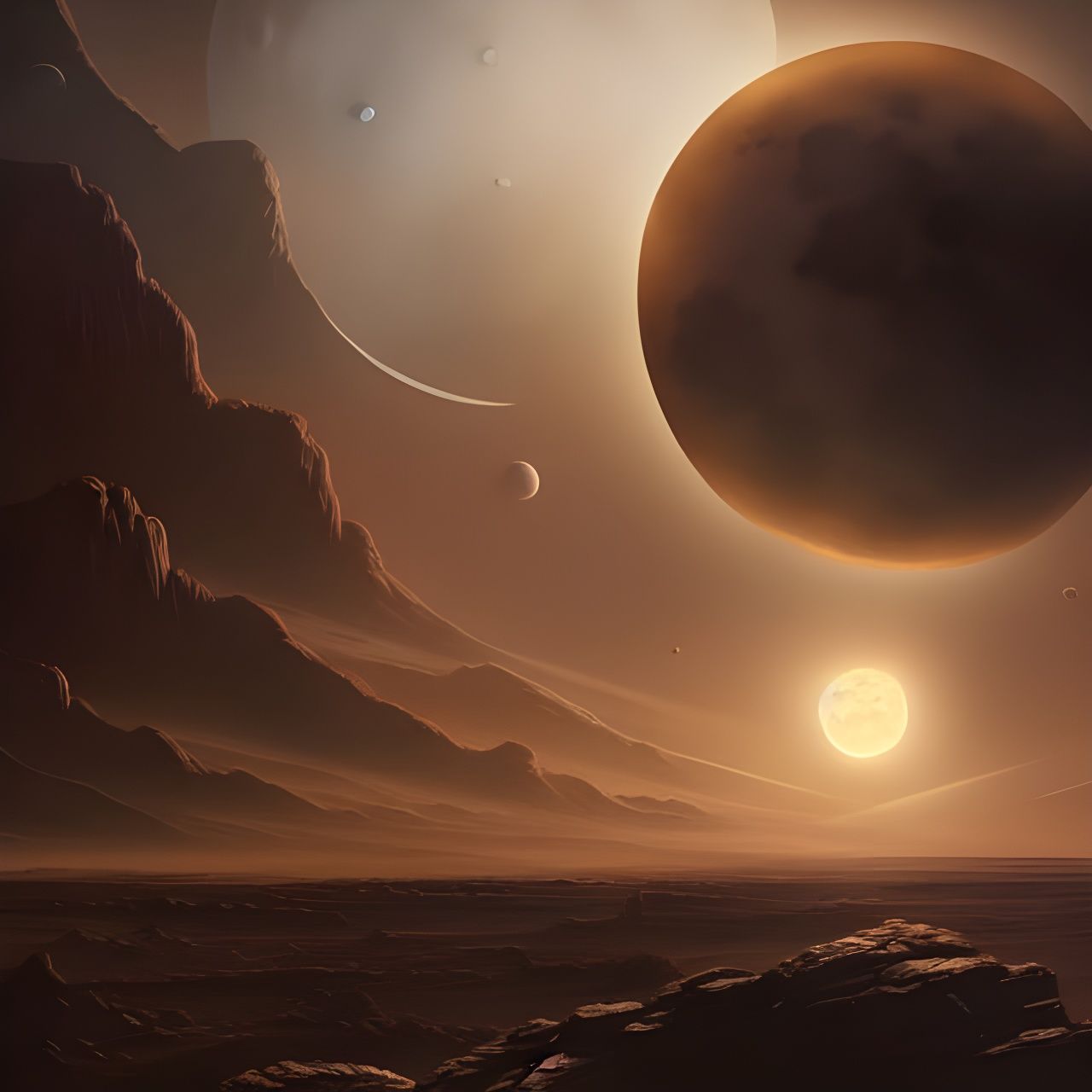 Giant Moon Over Mars Spaceport, Sci-Fi Matte Painting