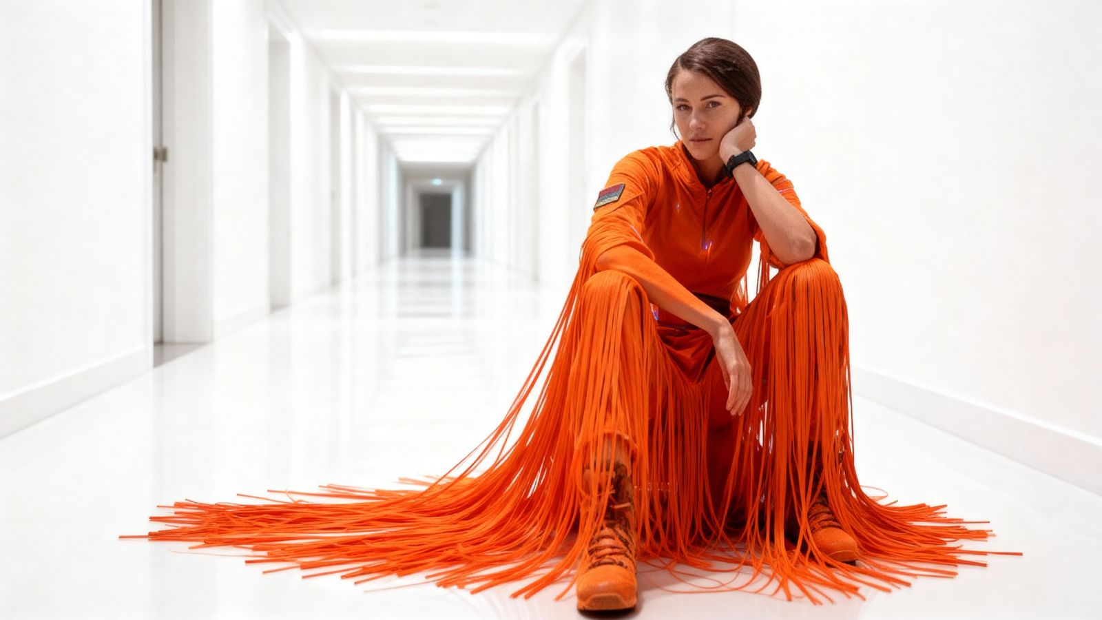 Woman in High-Tech Fashion Gown