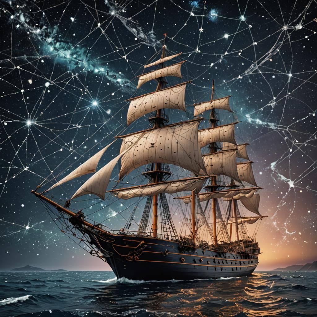 Star Constellation: Sailing Ship in Cosmic Space
