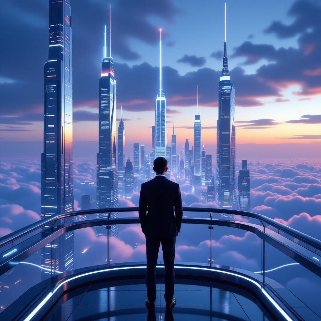 Futuristic Metropolis at Dusk in Editorial Style