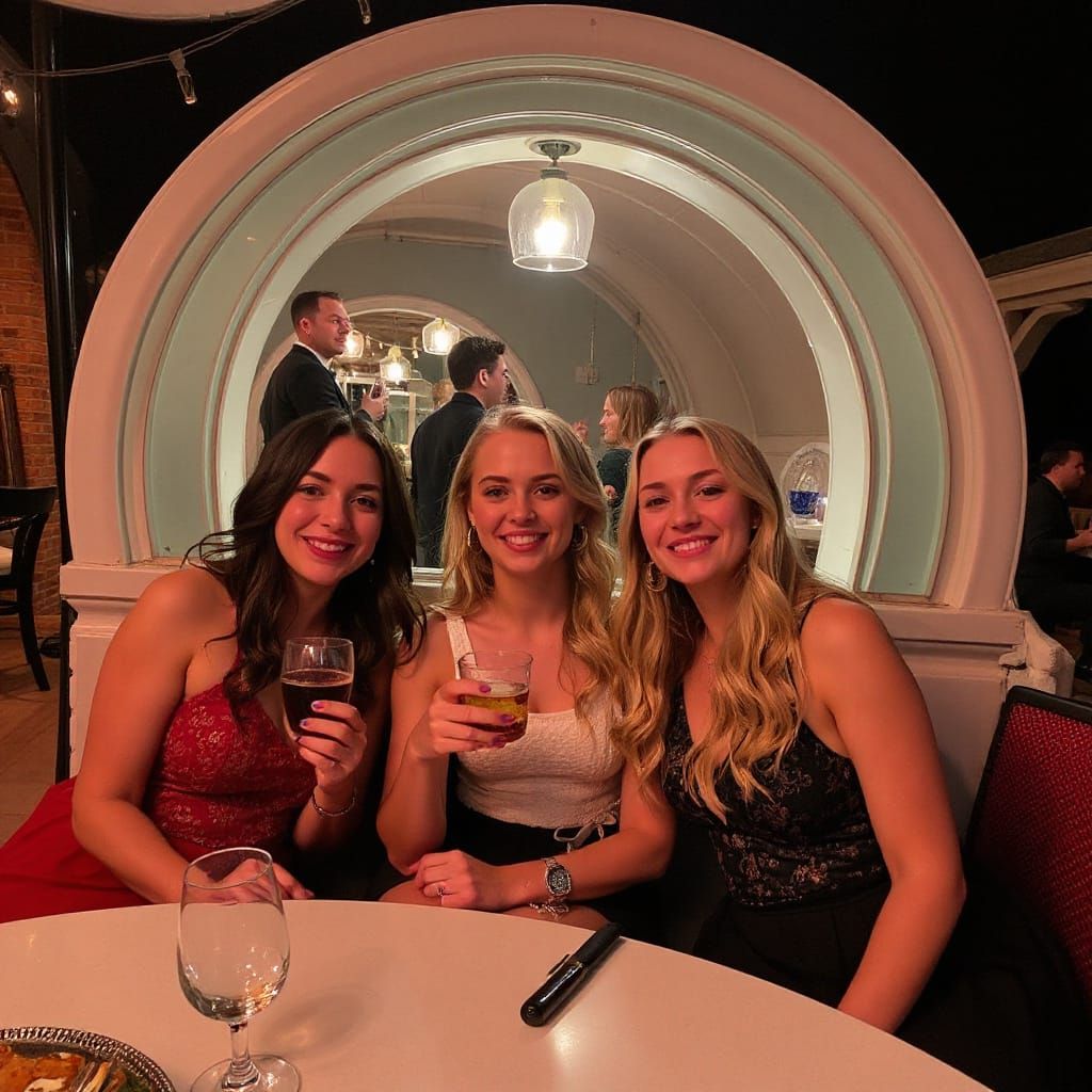 Late Night Ladies Enjoying the City Lights