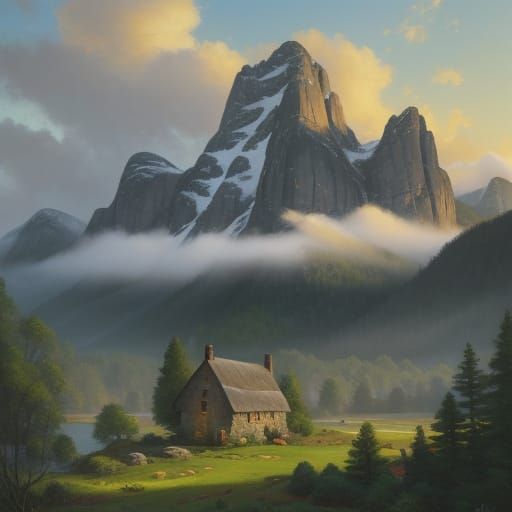 Cozy Mountain Cottage in Warm Sunset Light