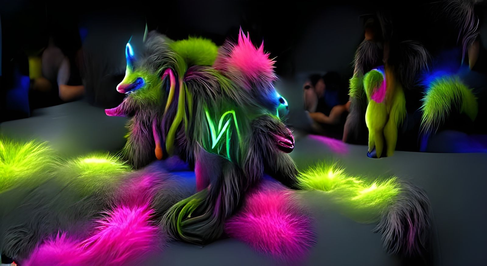 Neon Furry Creature Rave in Hyperrealistic Style