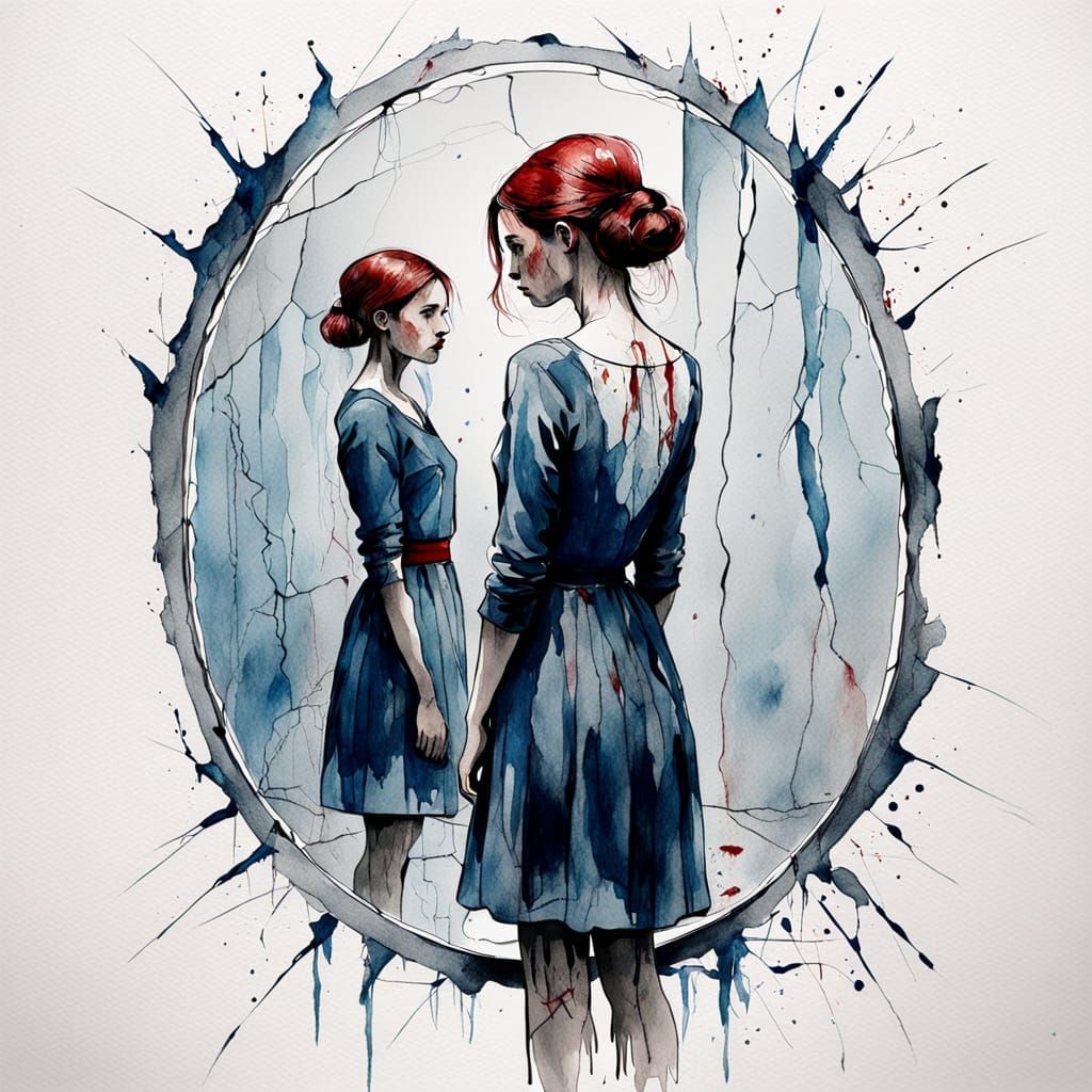 Fragmented Reflection: Watercolor Ink Sketch