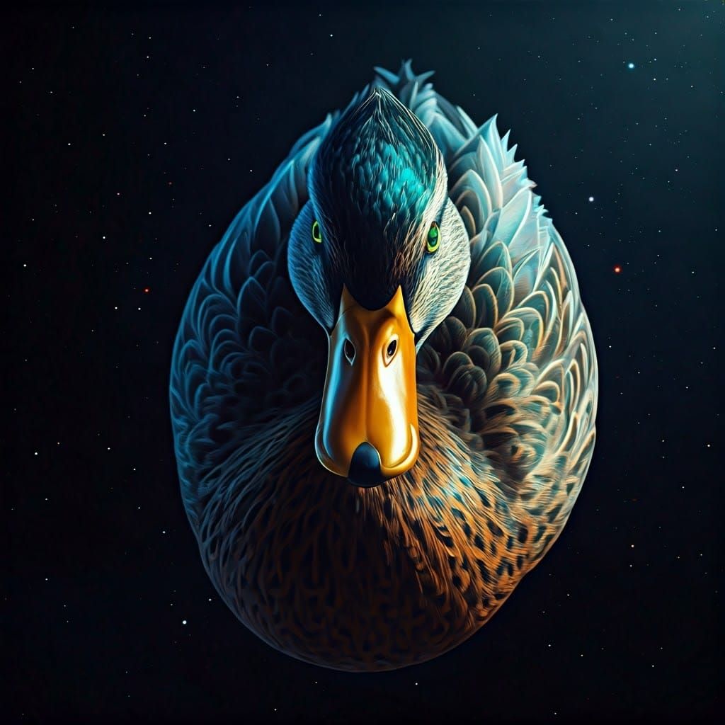 Surrealistic Duck in Cosmic Dreamscape