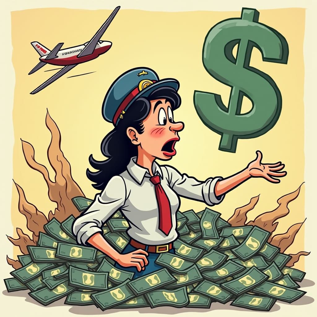Cartoon Figure Surprised by Unexpected Airfare Charge