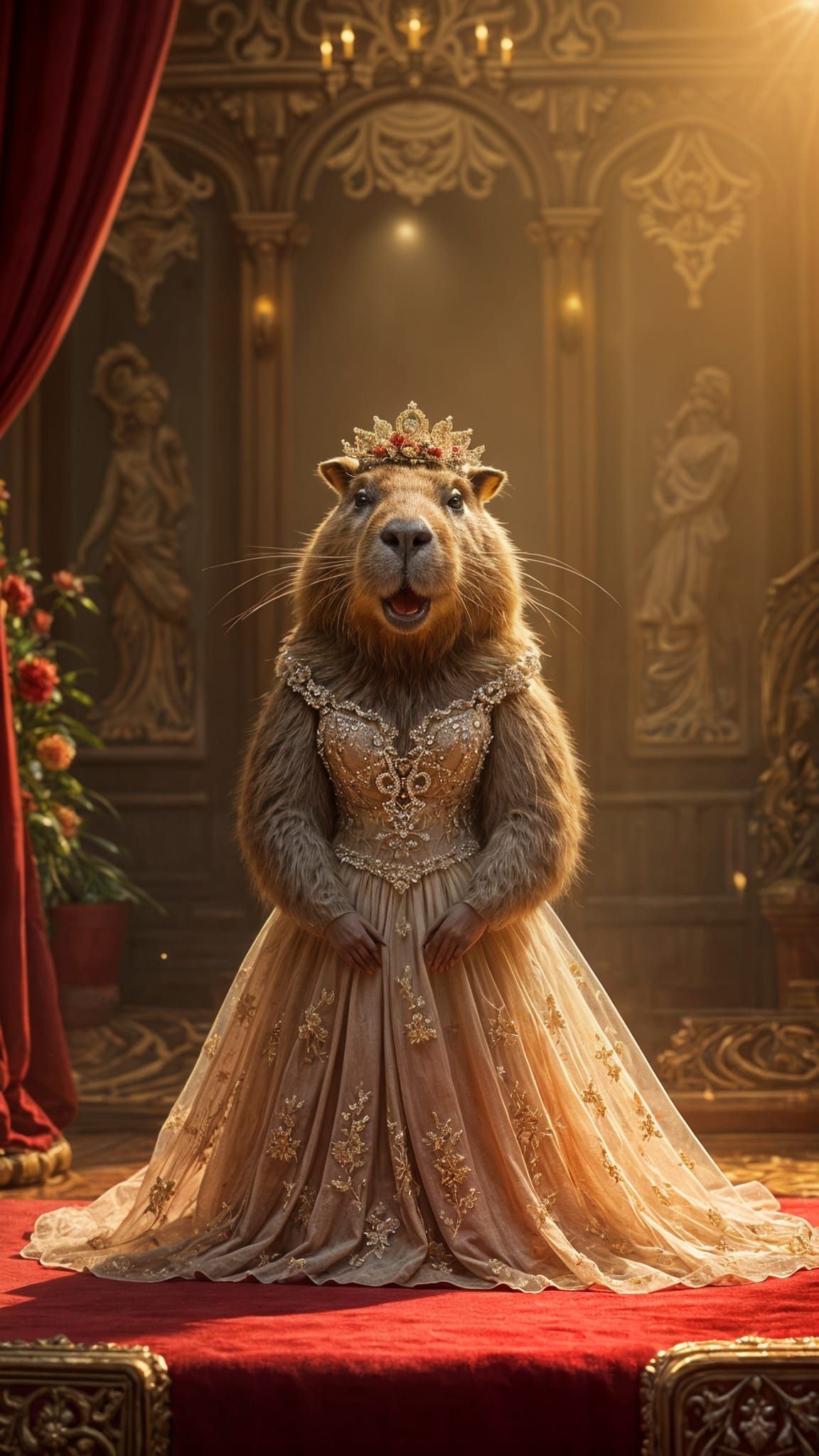 Elegant Female Capybara Opera Diva in Baroque Style