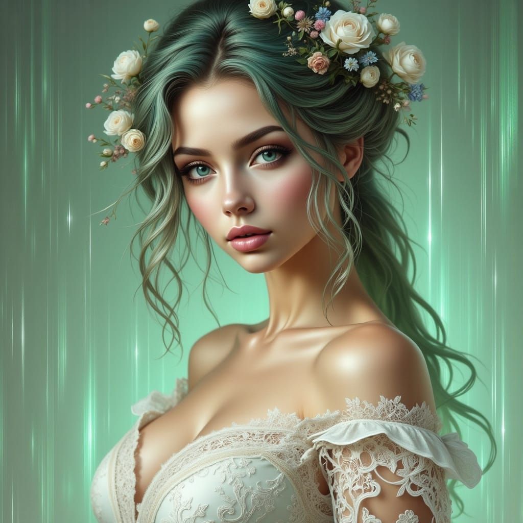 ASCII Art Woman in White Lace Dress