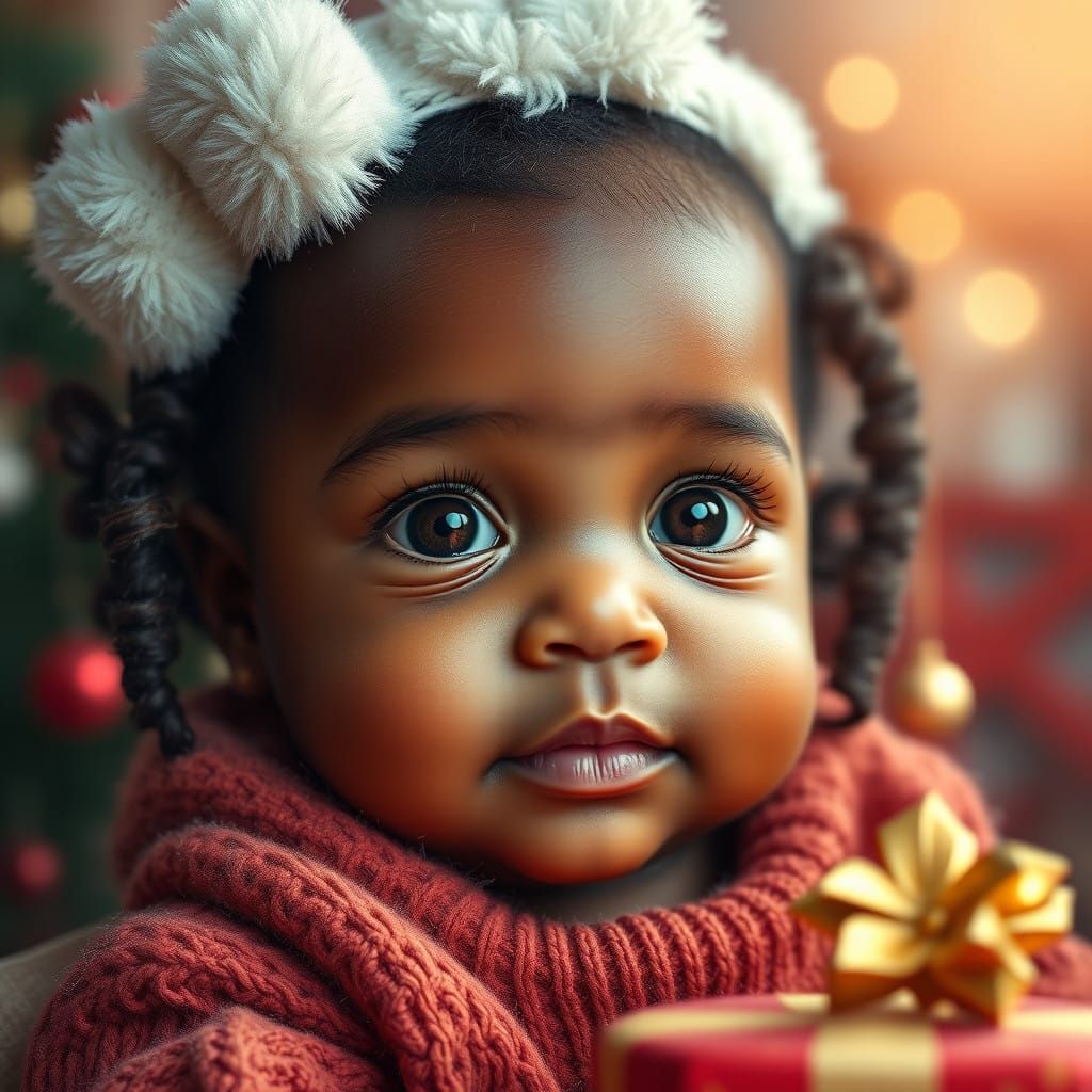 Hyperrealistic Christmas Baby Girl with Chocolate Brown Eyes