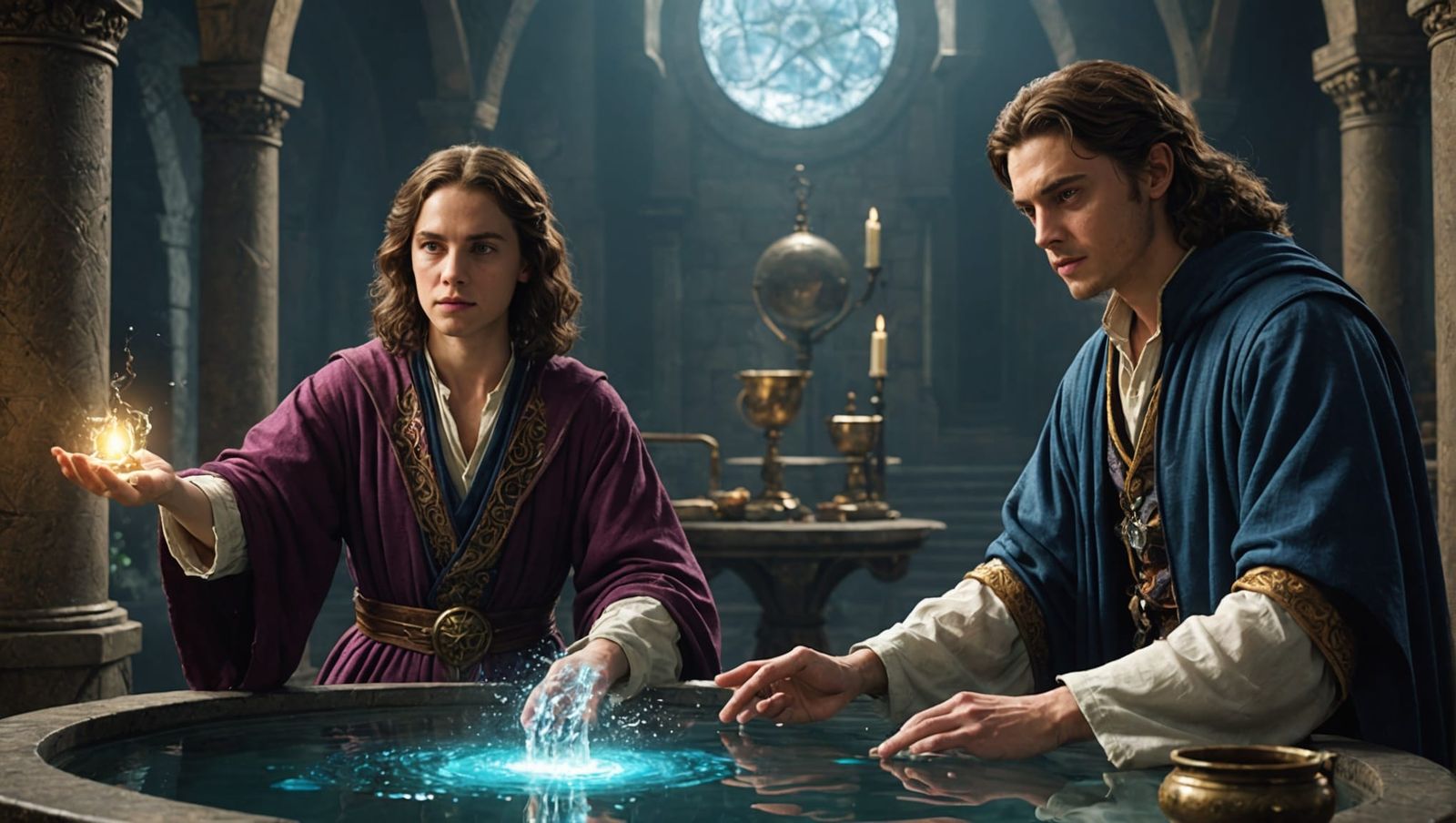 Wizard Teaching Water Magic to Disciple