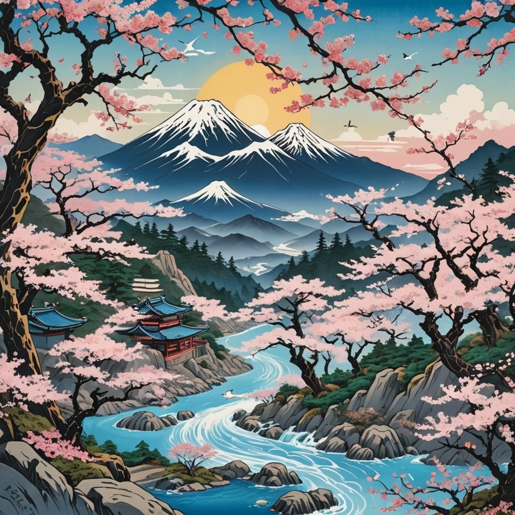 Ukiyo-e Style Mount Fuji
