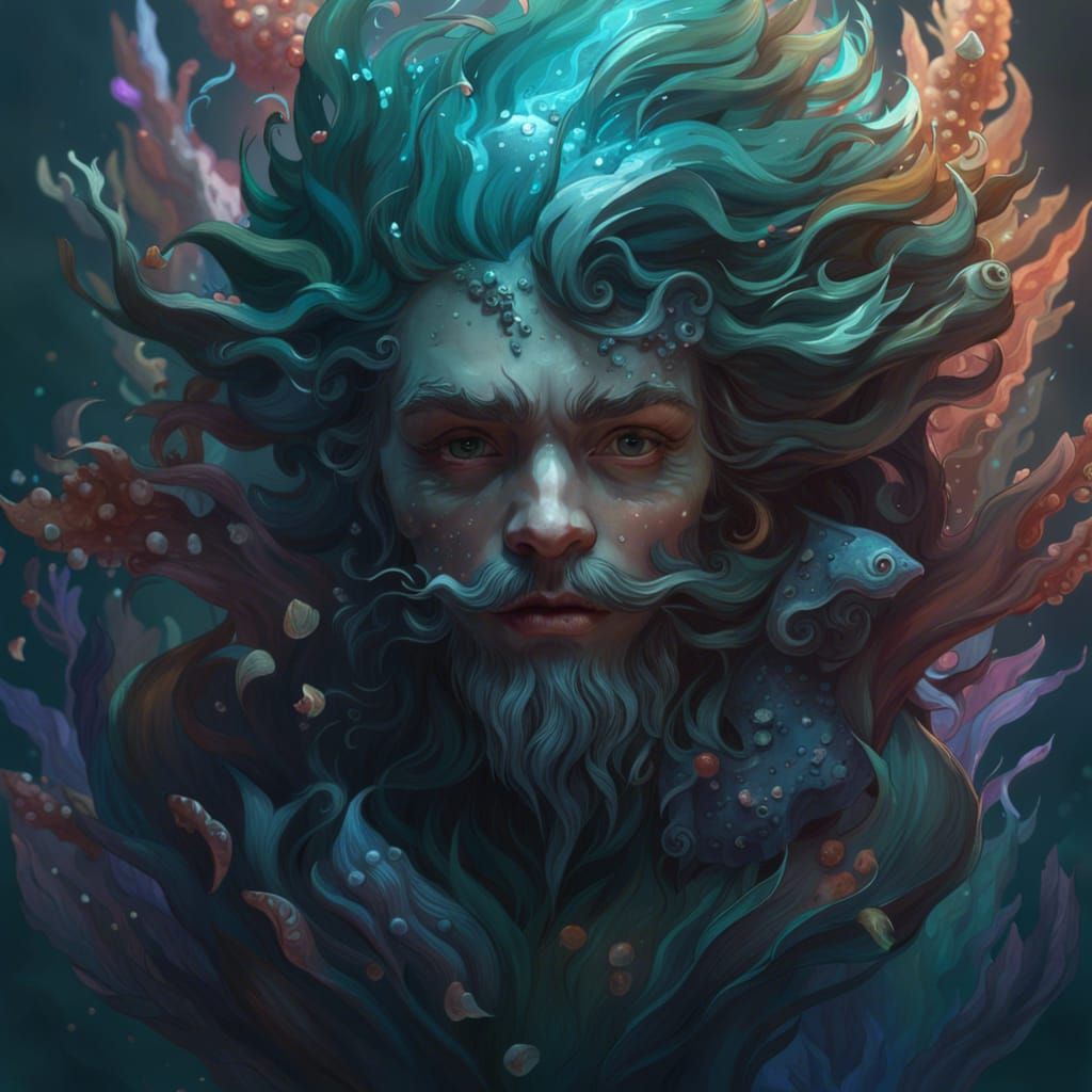 Baby Merman Siren Portrait in Hyperdetailed Style