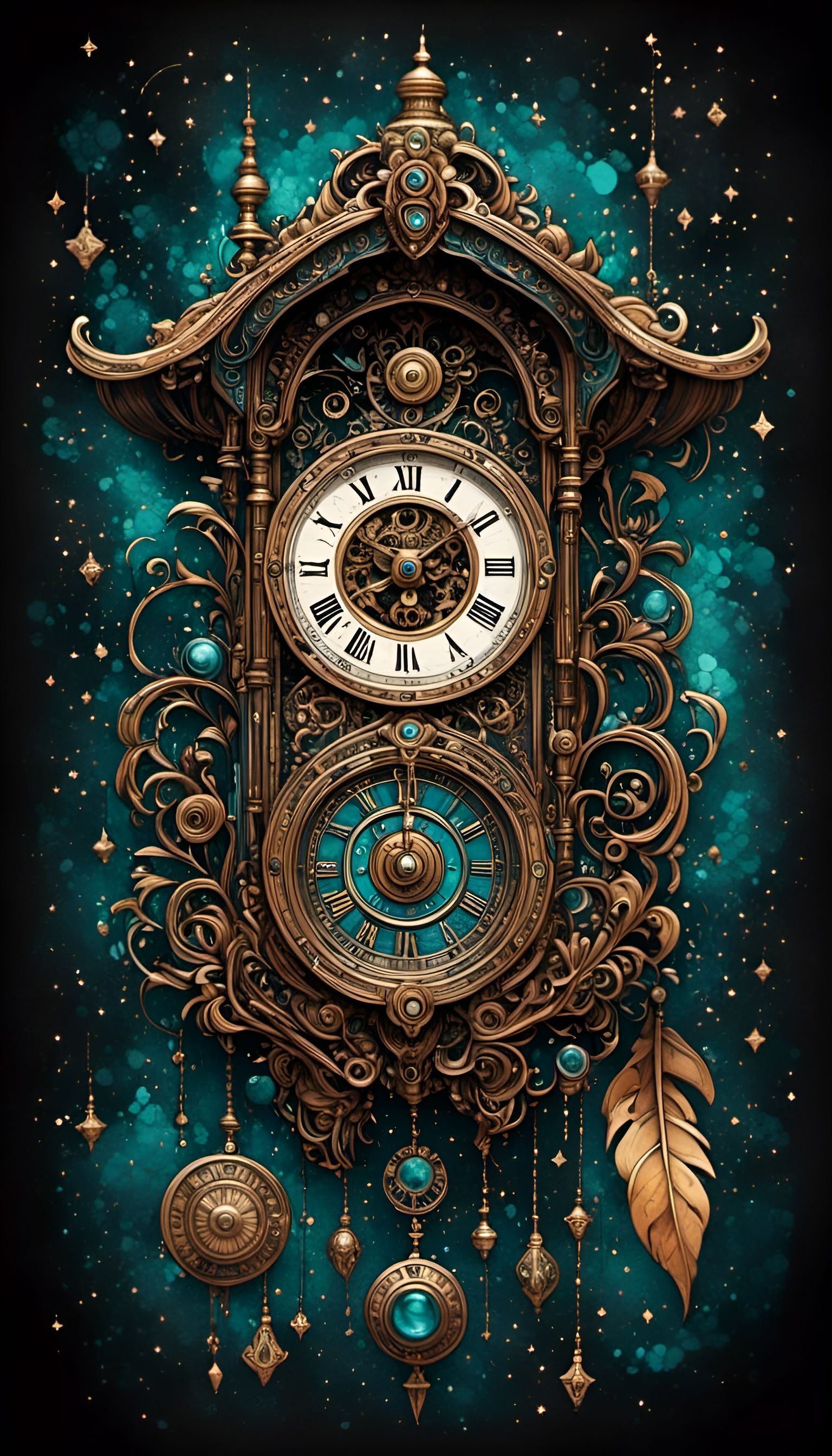 Steampunk Cuckoo Clock Linework Art