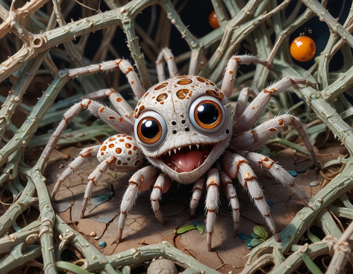 Adorable Six-Eyed Baby Spider Cartoon Render