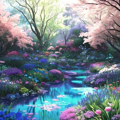 Luminous Garden with Translucent Flowers: Digital Art