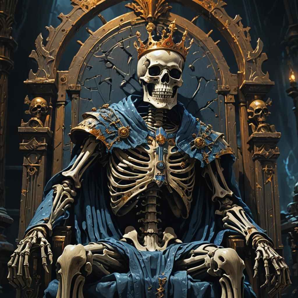 Skeleton King on Throne in Dark Chamber