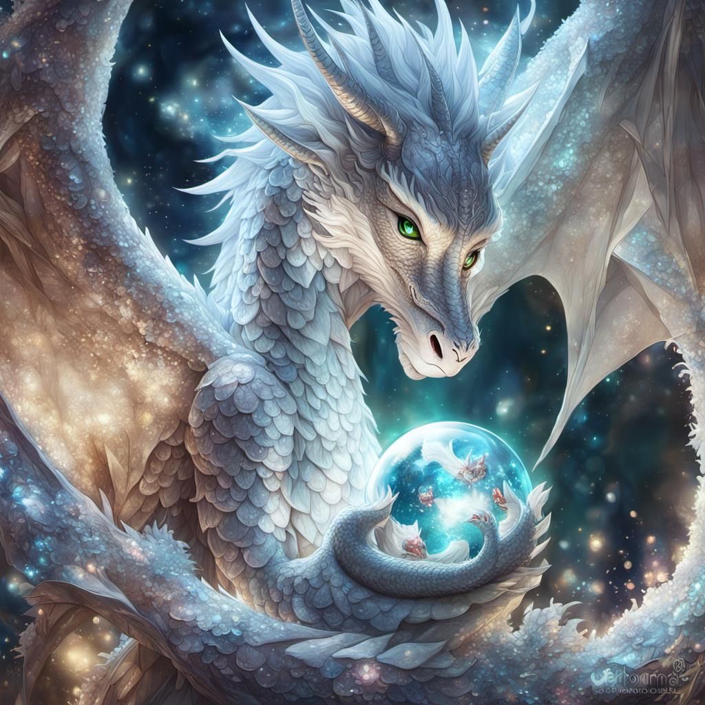 Dragon Mother Protecting Eggs in Hyperdetailed Portrait